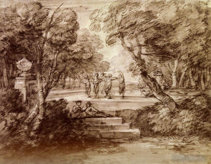 Thomas Gainsborough Oil Painting - Dancers With Musicians In A Woodland Glade