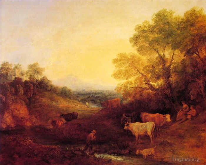 Thomas Gainsborough Oil Painting - Landscape with Cattle