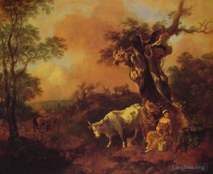 Artist Thomas Gainsborough's Work - Landscape with a Woodcutter and Milkmaid