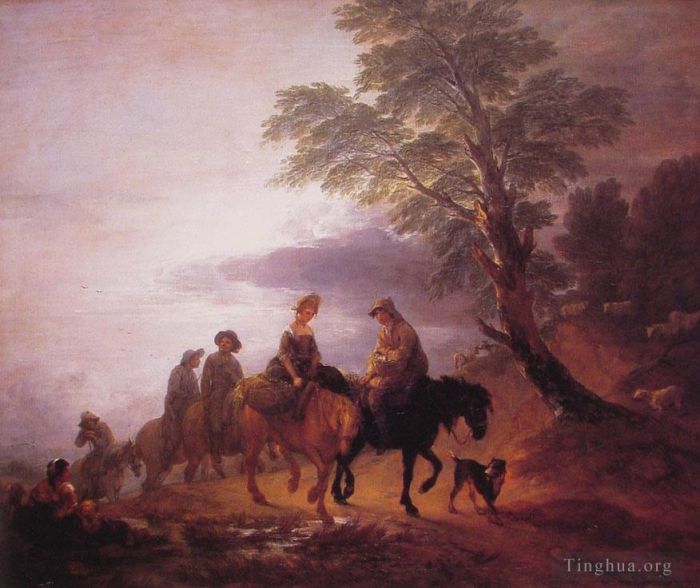 Thomas Gainsborough Oil Painting - Open Landscape with Mounted Peasants