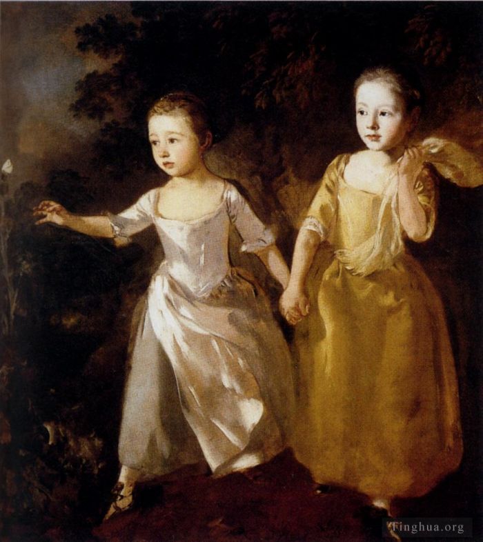 Thomas Gainsborough Oil Painting - The Painter Daughters chasing a Butterfly