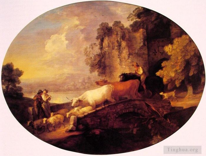 Thomas Gainsborough Oil Painting - River Landscape with Rustic Lovers