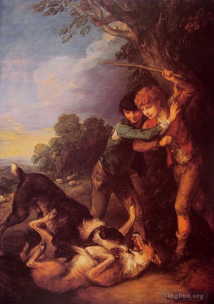 Thomas Gainsborough Oil Painting - Shepherd Boys with Dogs Fighting