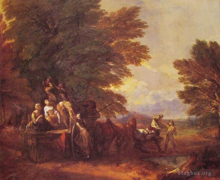 Thomas Gainsborough Oil Painting - The Harvest Wagon landscape