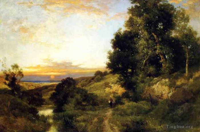 Thomas Moran Oil Painting - A Late Afternoon in Summer