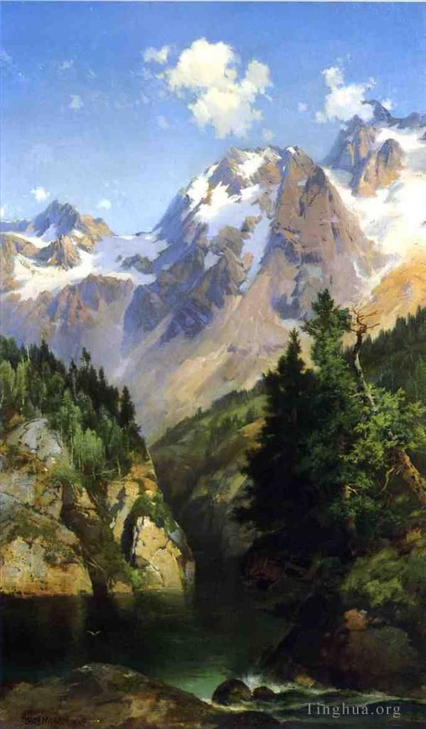 Thomas Moran Oil Painting - A Rocky Mountain Peak Idaho Territory