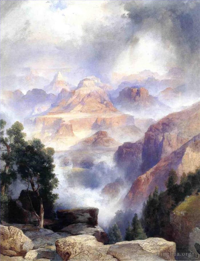 Thomas Moran Oil Painting - A Showrey Day Grand Canyon
