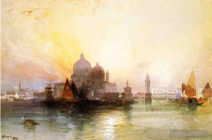 Thomas Moran Oil Painting - A View of Venice seascape boat