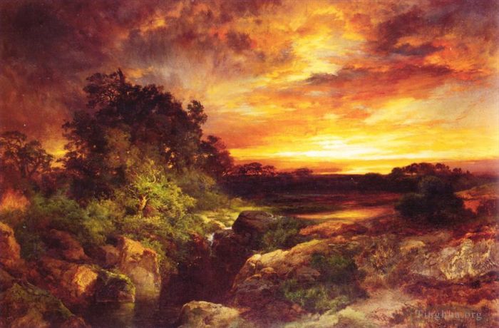 Thomas Moran Oil Painting - An Arizona Sunset Near the Grand Canyon