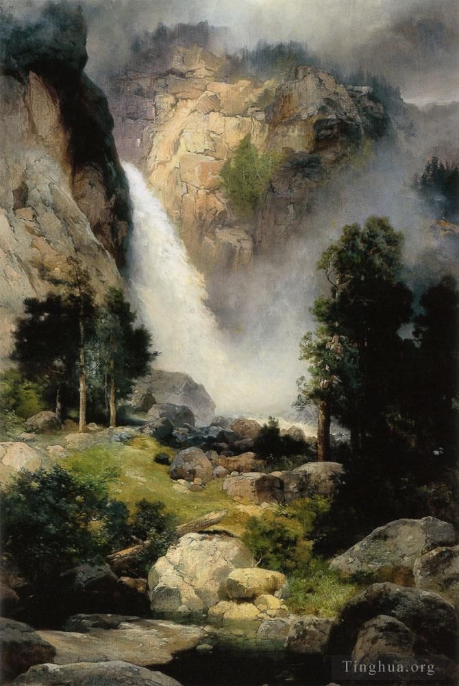 Thomas Moran Oil Painting - Cascade Falls Yosemite