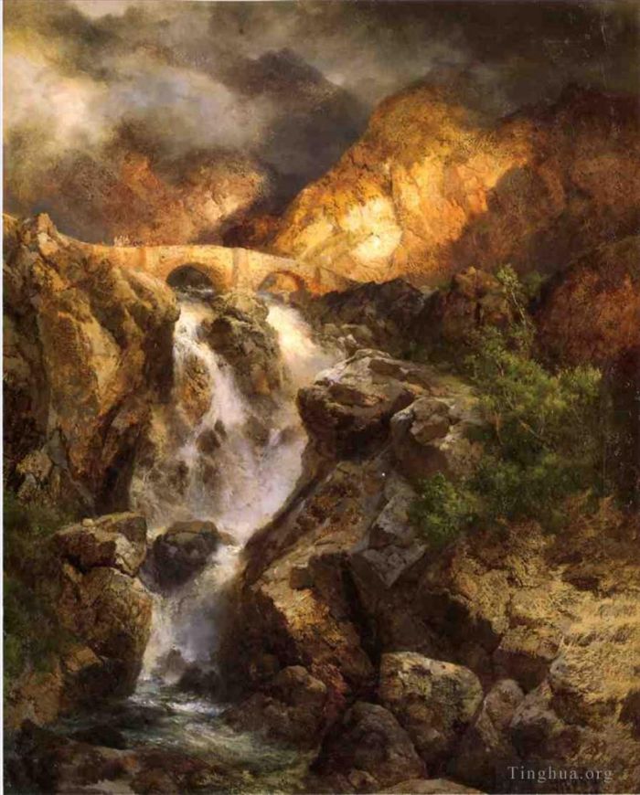Thomas Moran Oil Painting - Cascading Water