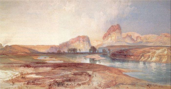 Thomas Moran Oil Painting - Cliffs Green River Wyoming