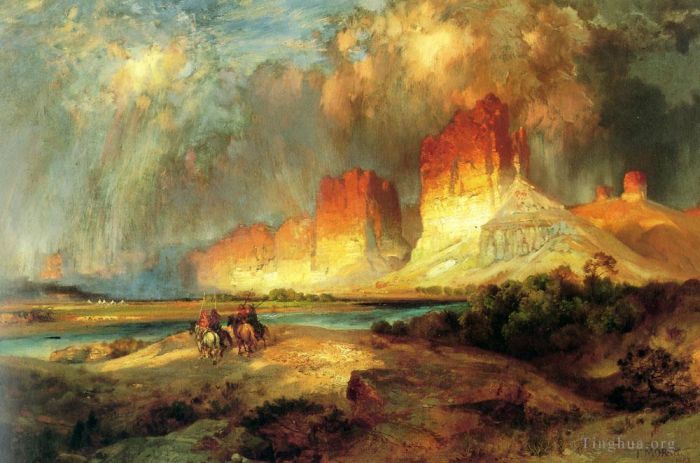Thomas Moran Oil Painting - Cliffs of the Upper Colorado River Wyoming Territory