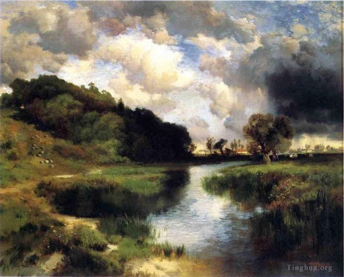 Thomas Moran Oil Painting - Cloudy Day at Amagansett
