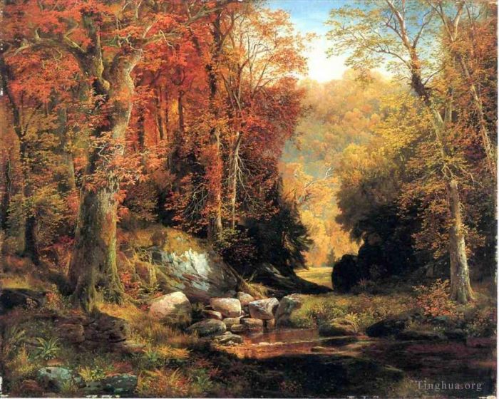 Thomas Moran Oil Painting - Cresheim Glen Wissahickon Autumn