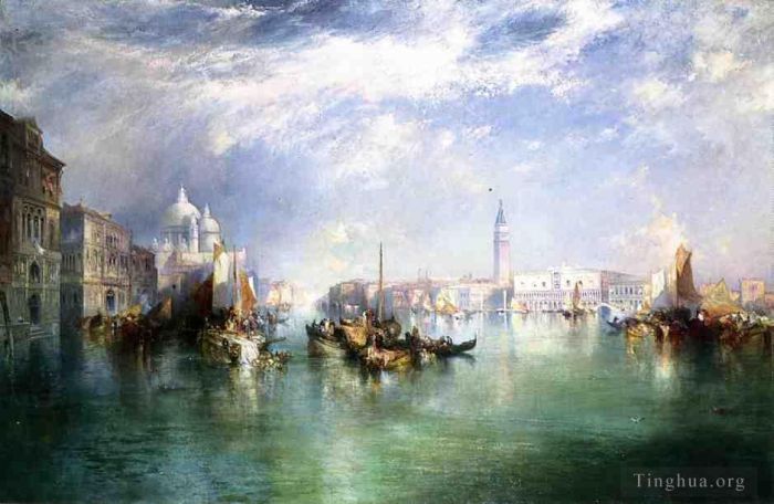 Thomas Moran Oil Painting - Entrance to the Grand Canal Venice