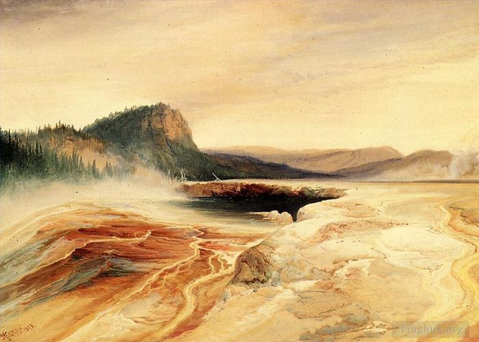 Thomas Moran Oil Painting - Giant Blue Spring Yellowstone