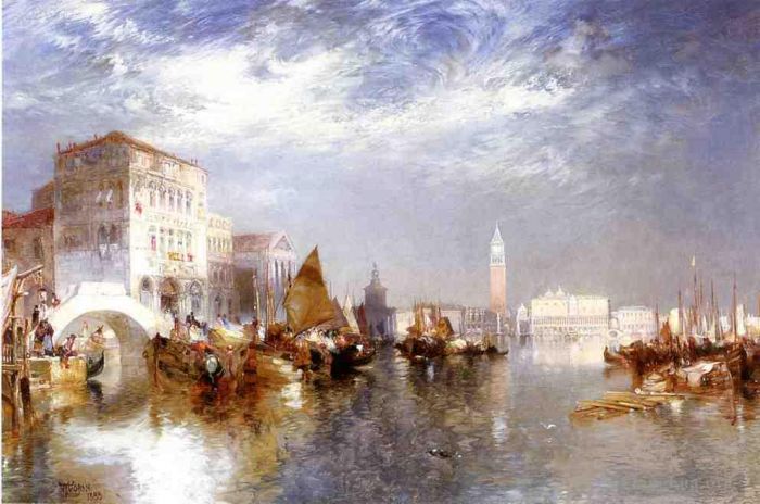 Thomas Moran Oil Painting - Glorious Venice boat Thomas Moran