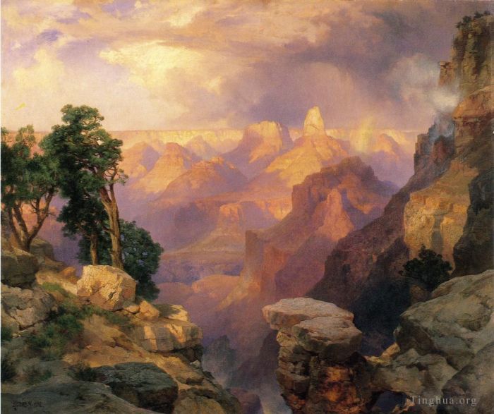 Thomas Moran Oil Painting - Grand Canyon with Rainbows