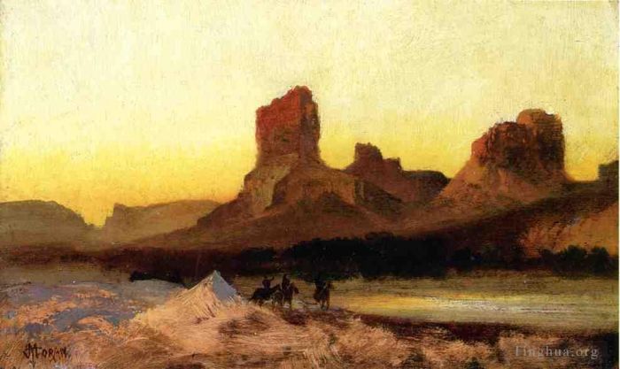 Thomas Moran Oil Painting - Indians at the Green river