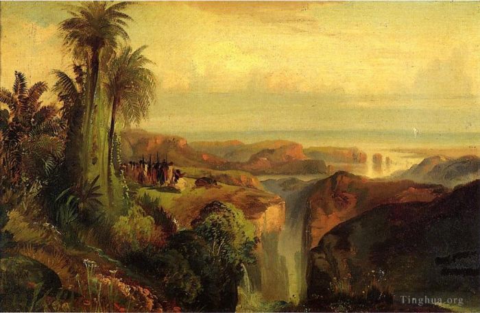 Thomas Moran Oil Painting - Indians on a Cliff