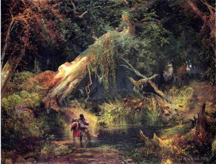 Thomas Moran Oil Painting - Slave Hunt Dismal Swamp Virginia