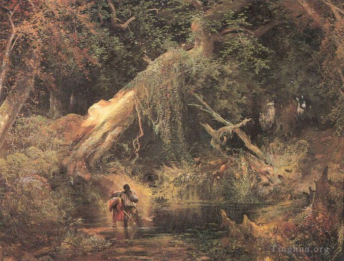 Thomas Moran Oil Painting - Slaves Escaping Through the Swamp
