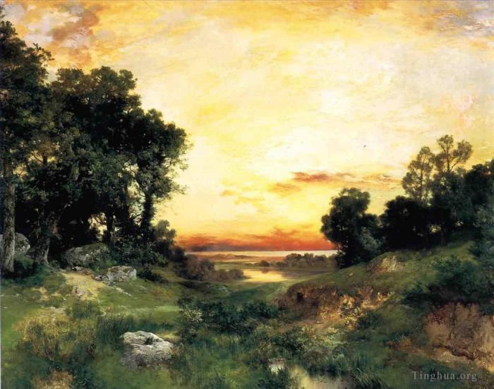 Thomas Moran Oil Painting - Sunset Long Island Sound