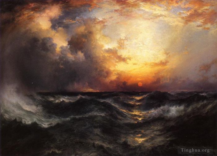 Thomas Moran Oil Painting - Sunset in Mid Ocean