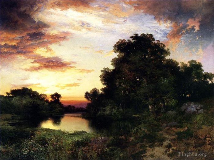 Thomas Moran Oil Painting - Sunset on Long Island2