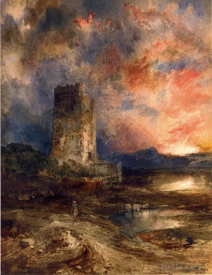 Thomas Moran Oil Painting - Sunset on the Moor