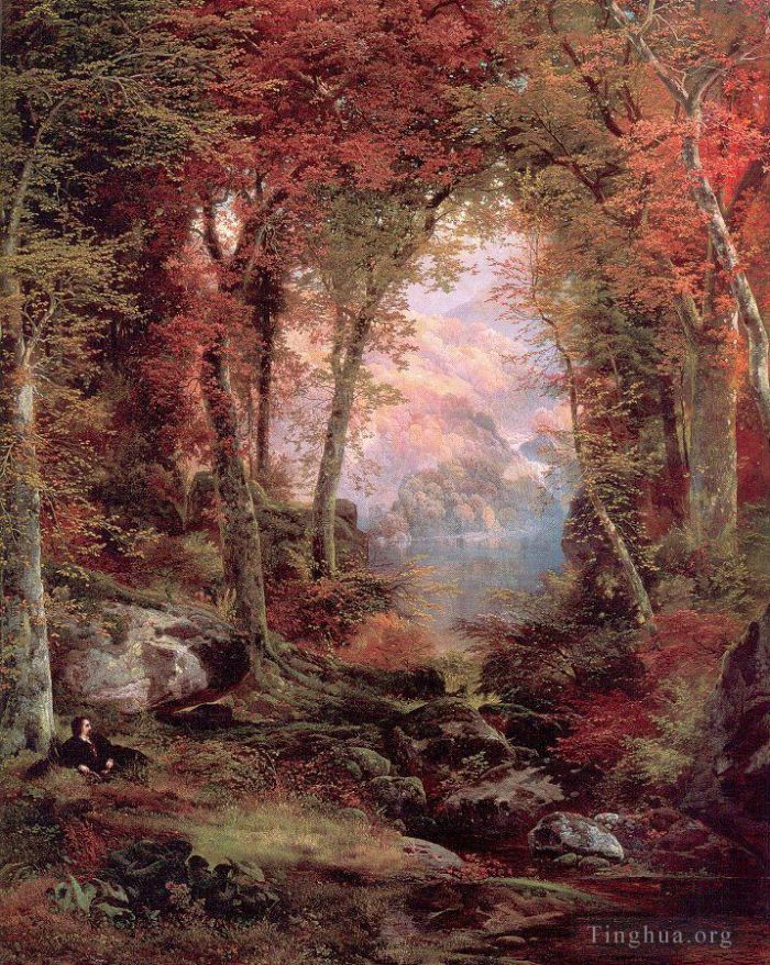 Thomas Moran Oil Painting - The Autumnal Woods Under the Trees