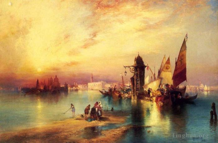 Thomas Moran Oil Painting - Venice boats Thomas Moran