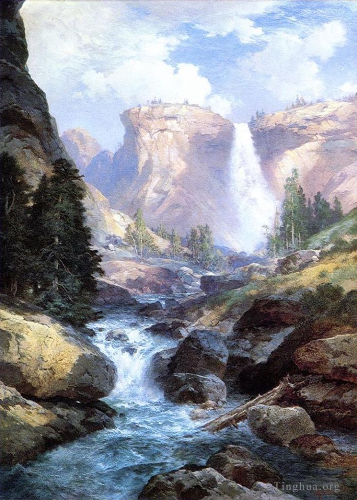 Thomas Moran Oil Painting - Waterfall in Yosemite