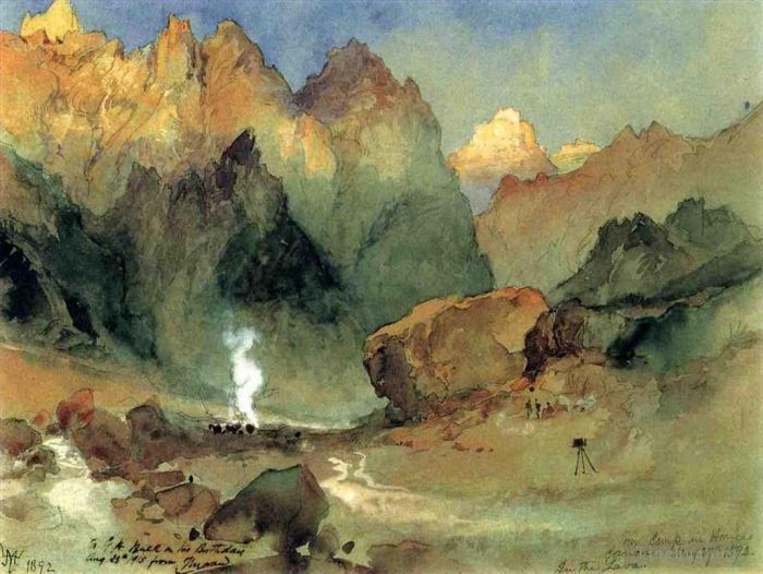 Thomas Moran Various Paintings - In the Lava Beds