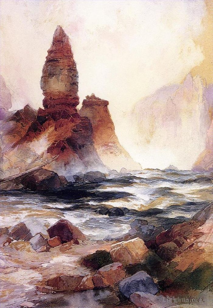 Thomas Moran Various Paintings - Tower Falls and Sulphur Rock Yellowstone