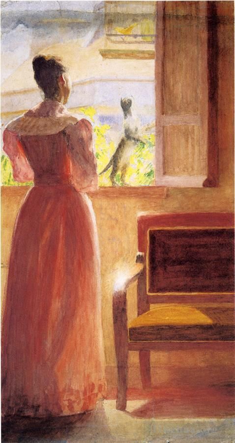 Thomas Pollock Anshutz Oil Painting - Lady by a Window