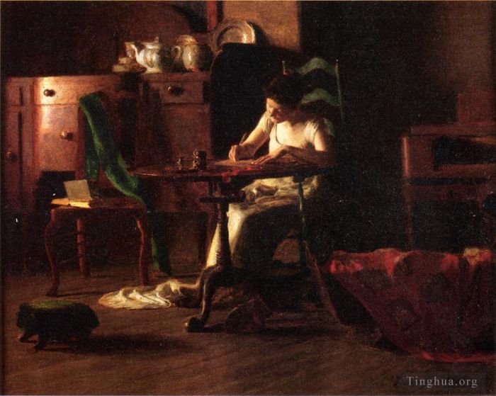 Thomas Pollock Anshutz Oil Painting - Woman Writing at a Table