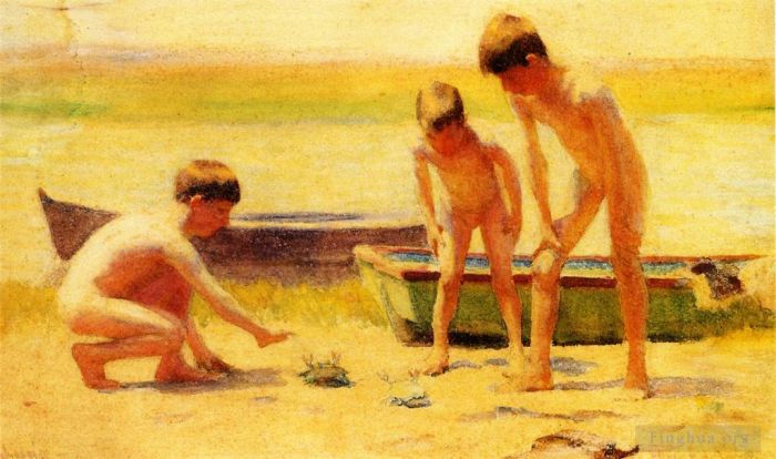 Thomas Pollock Anshutz Various Paintings - Boys Playing with Crabs boat Thomas Pollock Anshutz