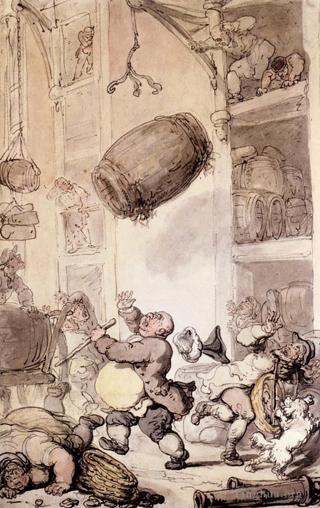 Thomas Rowlandson Various Paintings - A Fall In Beer