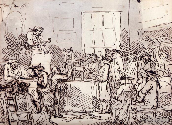 Thomas Rowlandson Various Paintings - A Furniture Auction