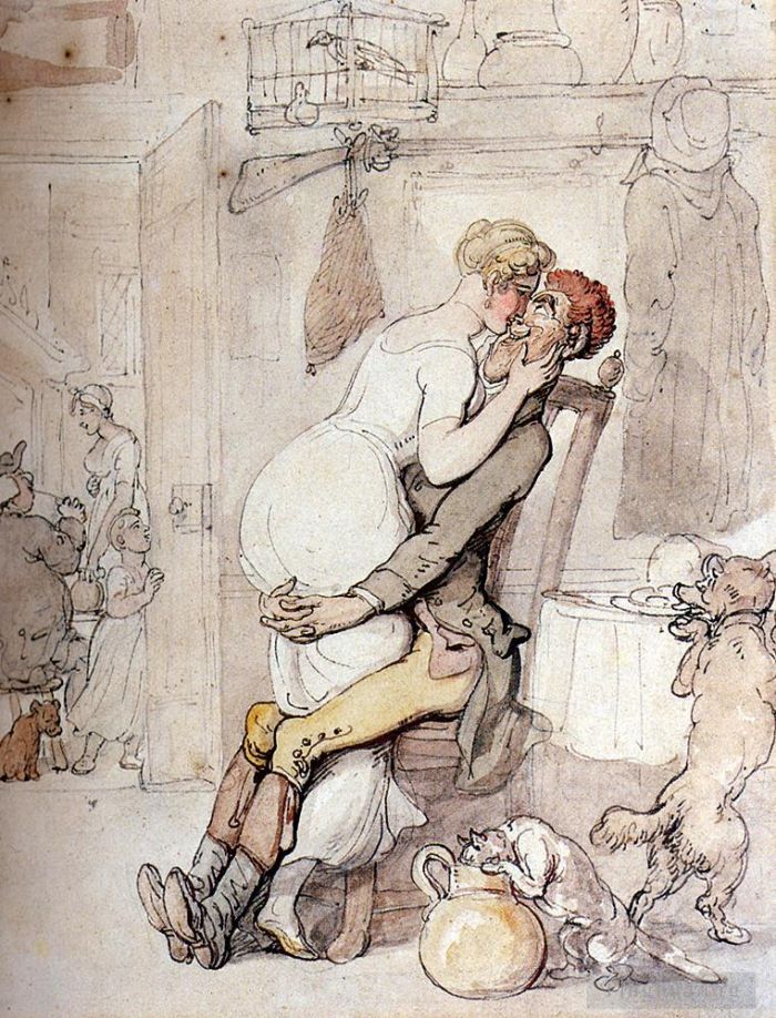Thomas Rowlandson Various Paintings - A Kiss In The Kitchen