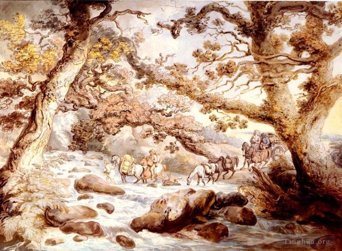 Thomas Rowlandson Various Paintings - Fording The River Camel Cornwall