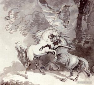Artist Thomas Rowlandson's Work - Horses Fighting On A Woodland Path