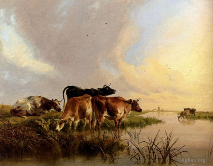 Thomas Sidney Cooper Oil Painting - Cattle Watering