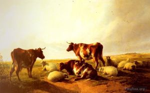 Artist Thomas Sidney Cooper's Work - Cattle and Sheep In A Landscape