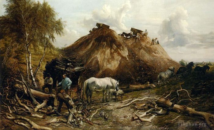 Thomas Sidney Cooper Oil Painting - Clearing The Wood For The Iron Way