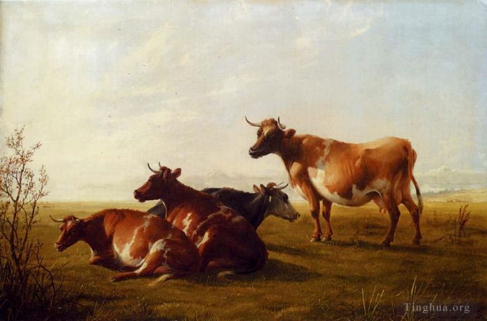 Thomas Sidney Cooper Oil Painting - Cows In A Meadow
