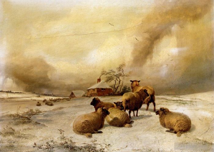 Thomas Sidney Cooper Oil Painting - Sheep In A Winter Landscape sheep
