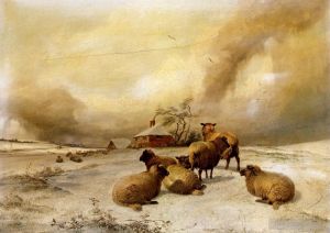 Artist Thomas Sidney Cooper's Work - Sheep In A Winter Landscape sheep